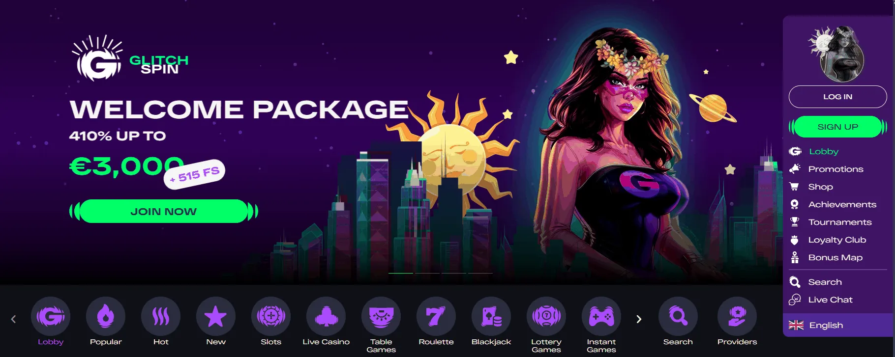 Glitchspin Casino Startseite